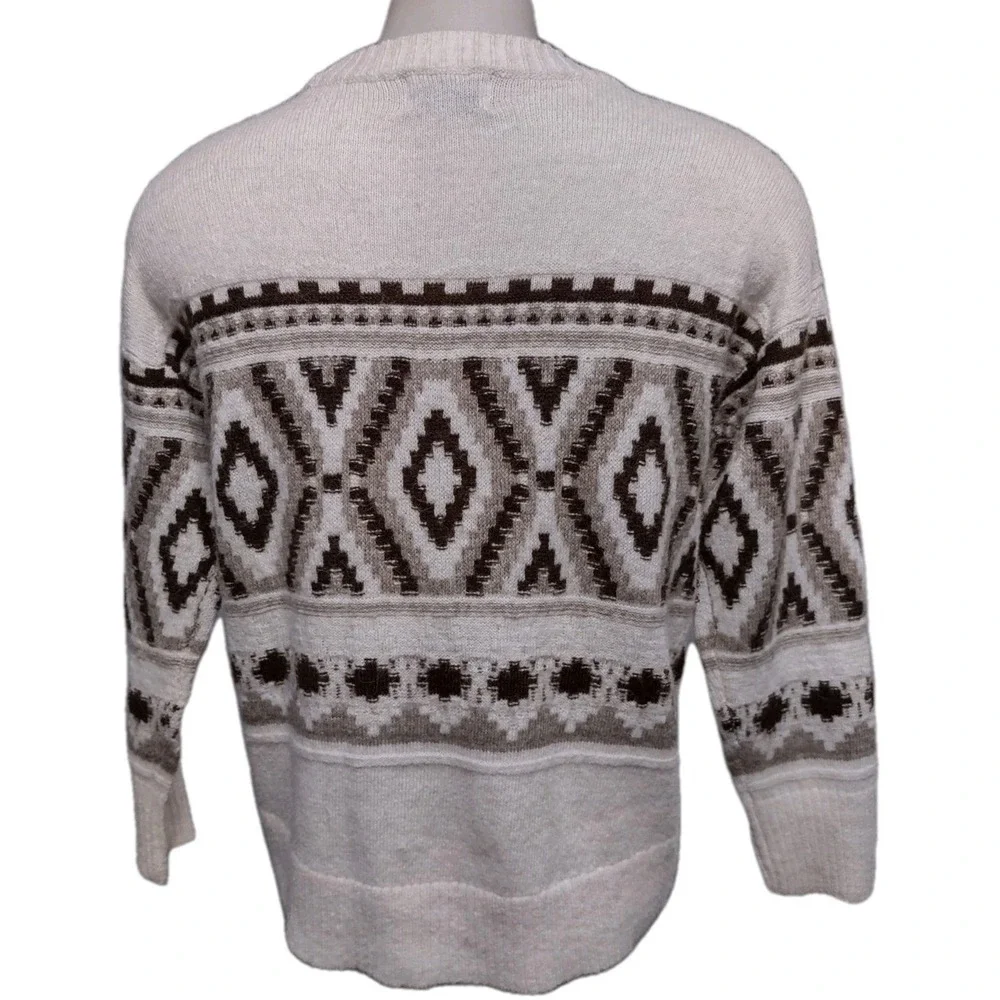 Old Navy Sweater Size M Mens Southwestern Boho Cabin Core Tan Geometric Crewneck
